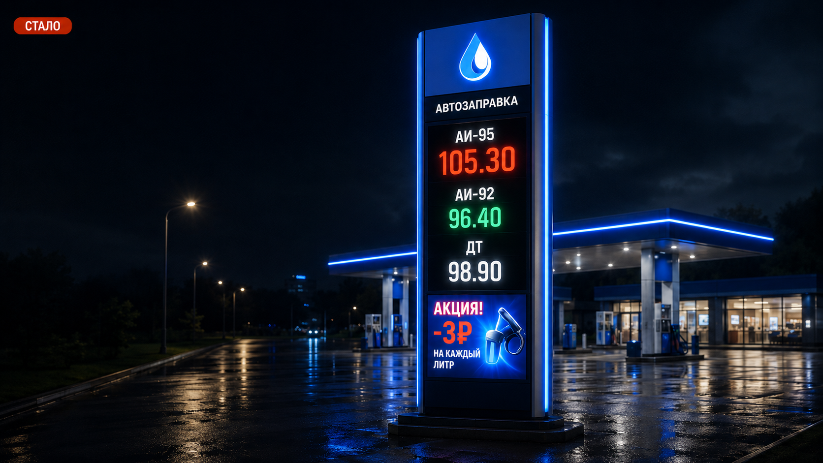 Новая стела АЗС с LED-экраном — цена 105.30