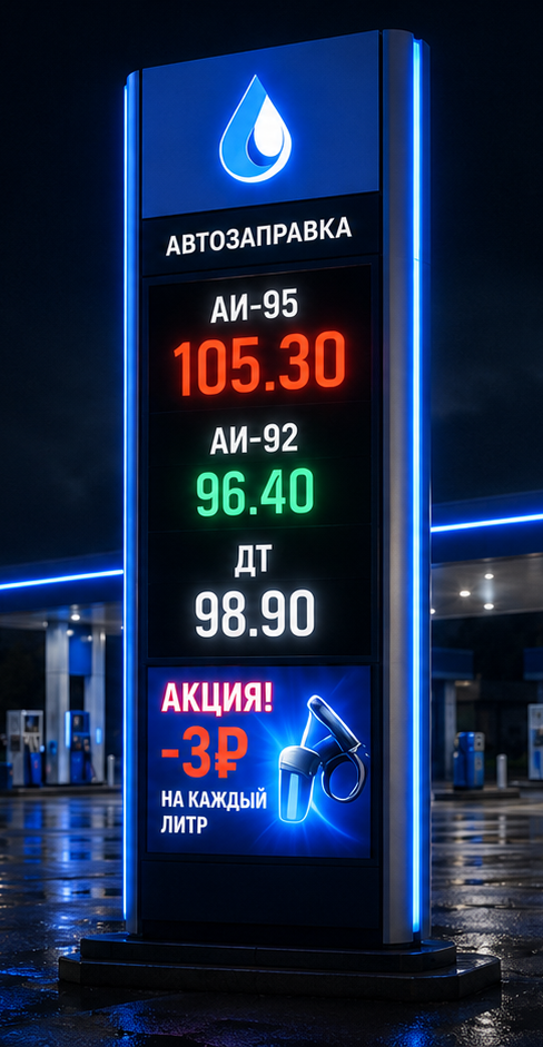 Новый LED-экран на стеле АЗС — 105.30